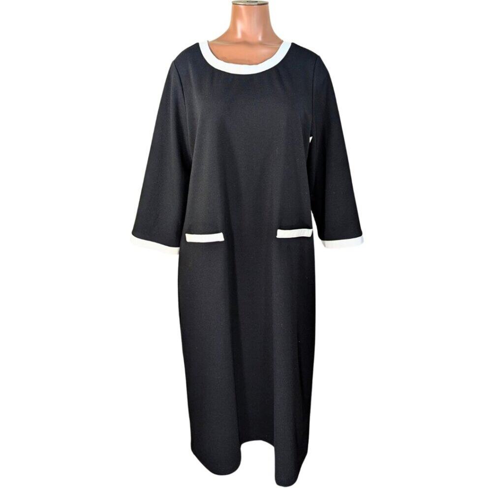Appleseed's Medium Long Black 3/4 Sleeve Dress with White Trim